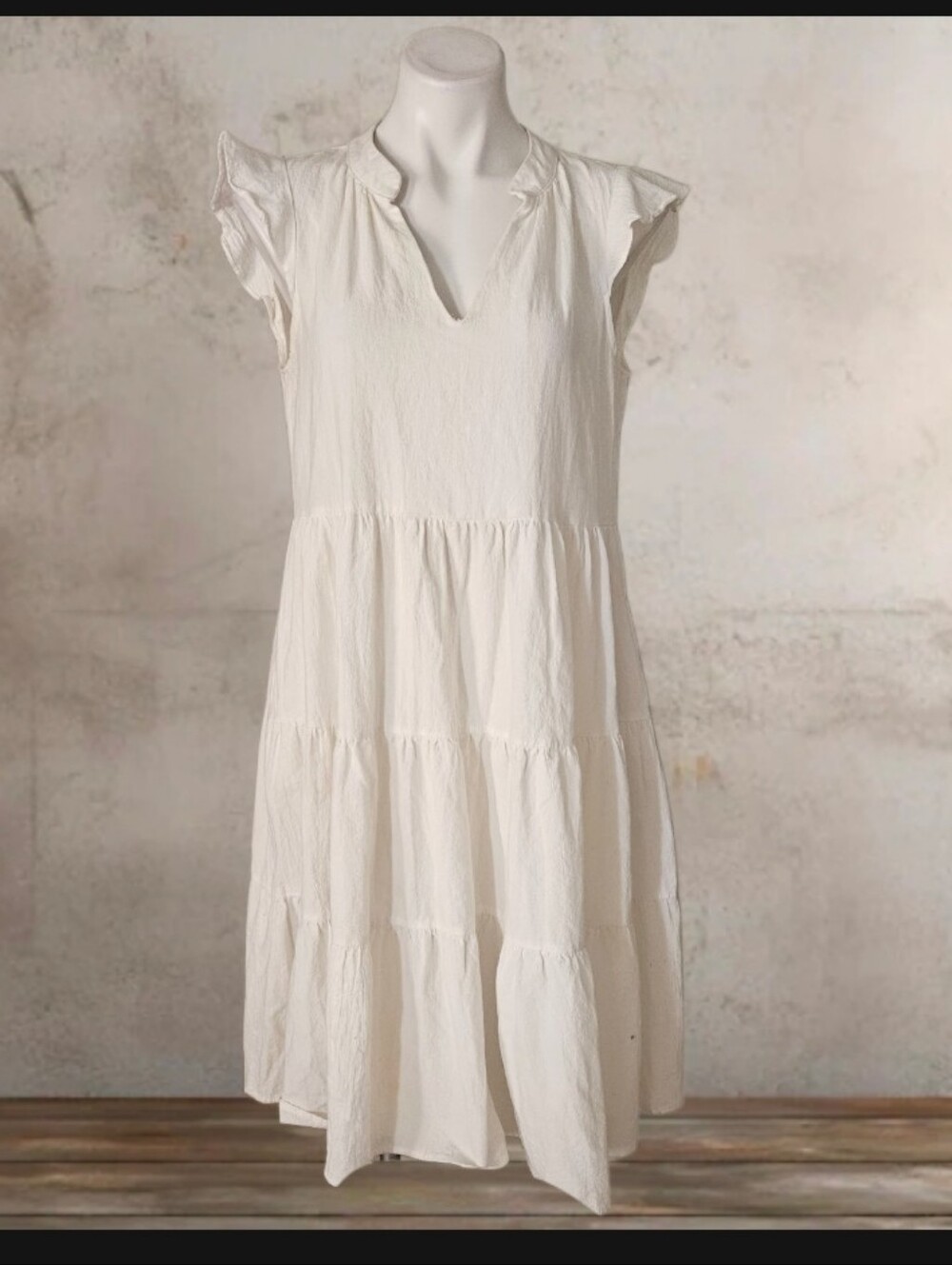 Label Of LOVE COTTON  Tiered Flutter-Sleeve Dress Medium